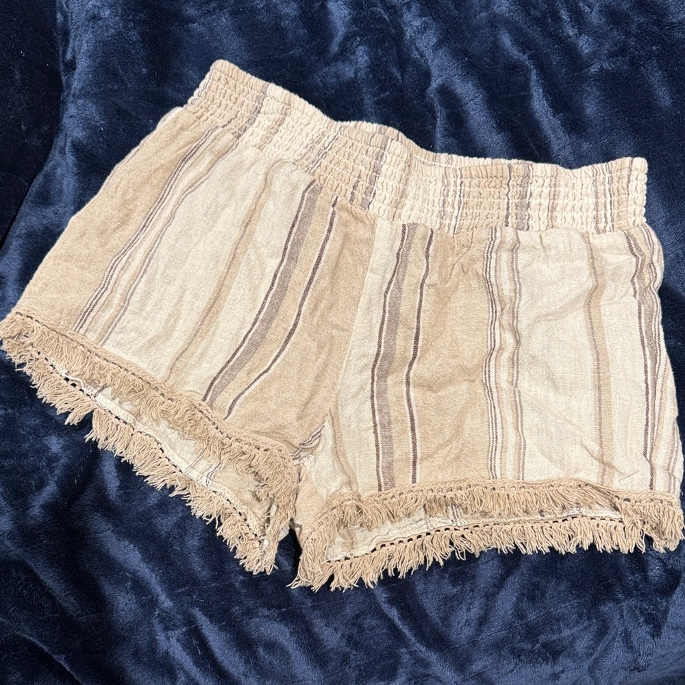 Vanilla Star Beige Striped High Waist Shorts